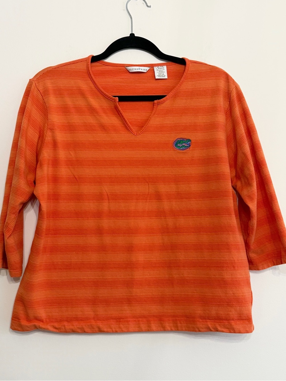 Cutter & Buck Women’s Florida Gators Orange Striped V-Neck 3/4 Sleeve Shirt XL